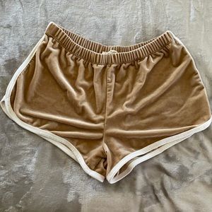 Tan velvet white lined booty shorts